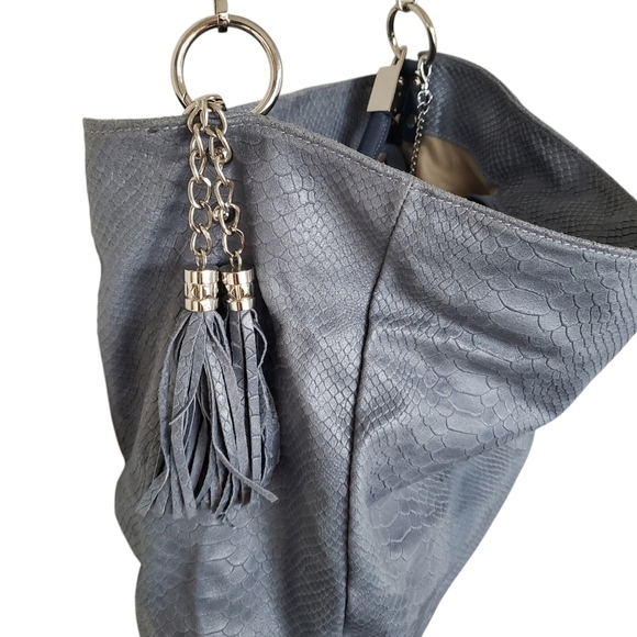 Anna Morellini Gray Leather Shopper Bag Snakeskin Embossed Chunky Hardwa… - Picture 4 of 14